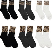 Set di 6 paia di calze unisex in stile leopardo per donne - Calze crew moderne per sport e tempo libero
