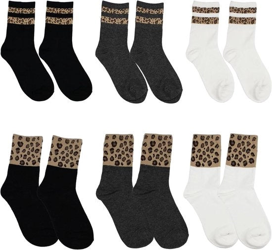Set di 6 paia di calze unisex in stile leopardo per donne - Calze crew moderne per sport e tempo libero