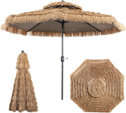 Ombrellone Spiaggia in Paglia Tropicale Hawaiano Pieghevole 300 cm, Parasole in Paglia, Parasole da Spiaggia con Doppio Tetto, Ombrellone per Giardino, Balcone, Giallo -Marrone, senza Base