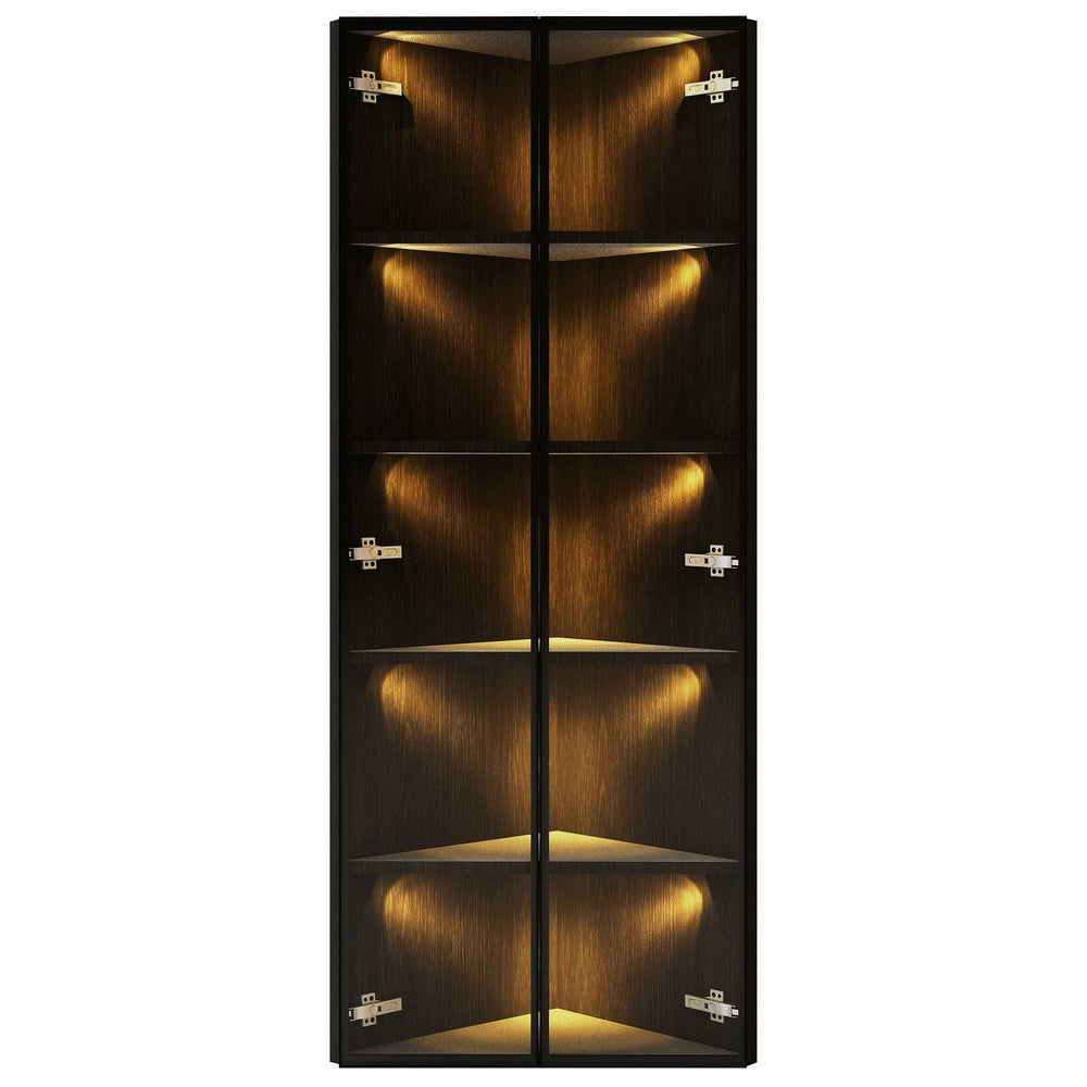 Vetrina con LED ¨C Xylo ¨C Nero, Vetro Temperato, 62x35x160 cm