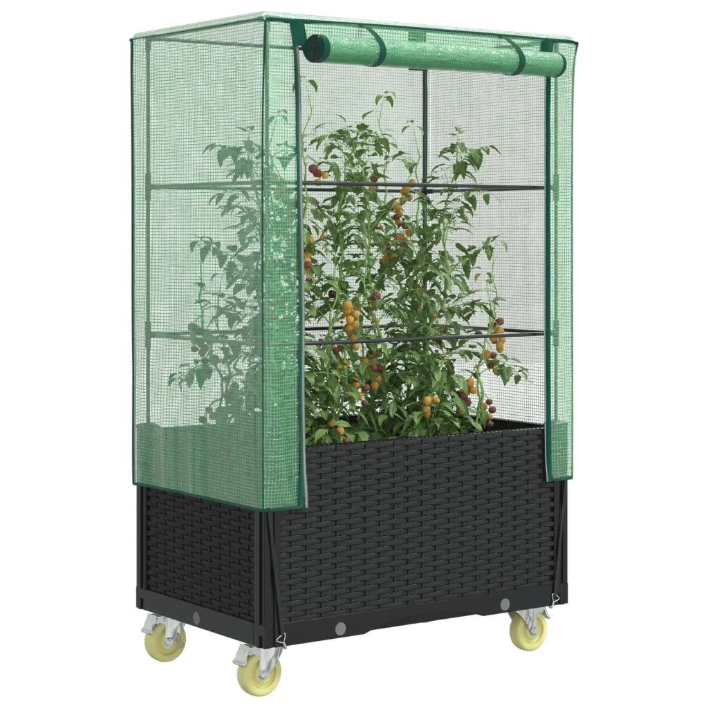 Fioriere | Cassetta per fiori | Letto Rialzato con Copertura e Ruote Effetto Rattan 80x50x182cm