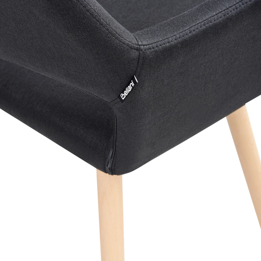 Set di 2 sedie da pranzo rivestimento in tessuto Nero gambe in legno chiaro stile moderno eclettico