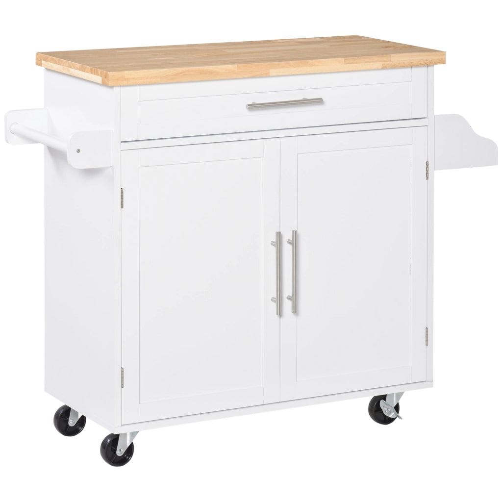 Carrello da Cucina 109x40x89 cm con Ruote in Legno Bianco