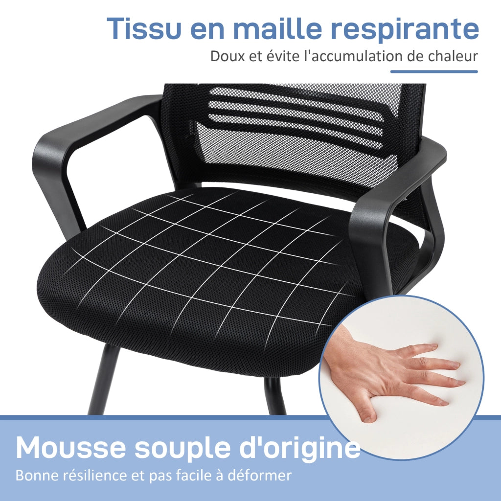 Sedia da ufficio in rete senza rotelle ¨C zephmum ¨C base a slitta, nera