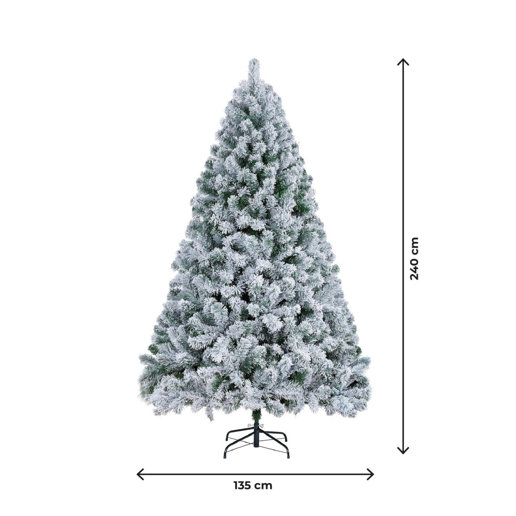 Albero di Natale Innevato Artificiale Con Effetto Neve Realistico Bianco Facile da Montare Rami Fitti Modellabili in PVC con Base in Acciaio 240 cm