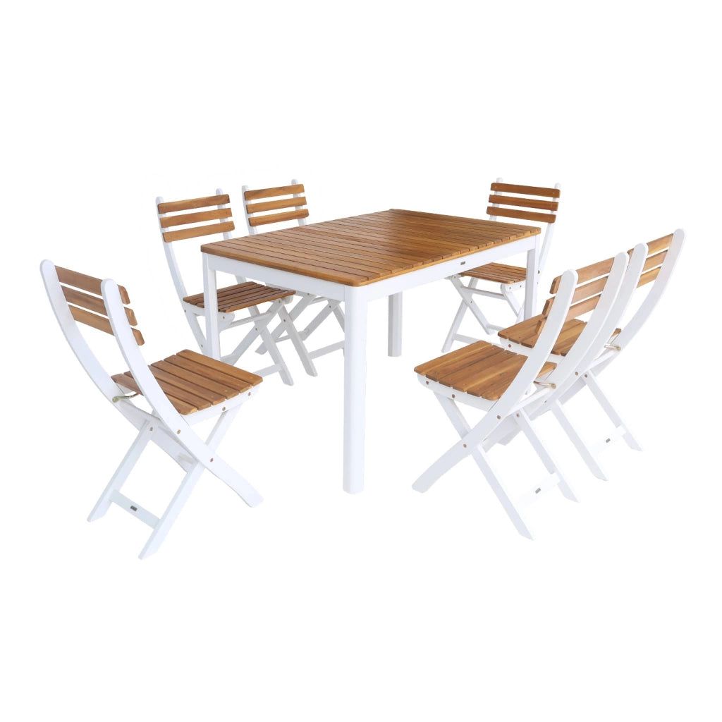 Set tavolo da giardino in acacia con angoli arrotondati con 6 sedie,