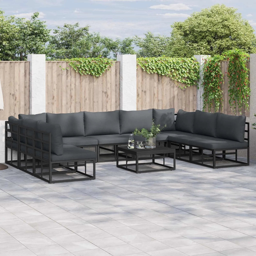 Set Divano da Giardino con cuscino 10 pcs Nero Alluminio