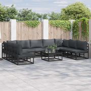 Set Divano da Giardino con cuscino 10 pcs Nero Alluminio