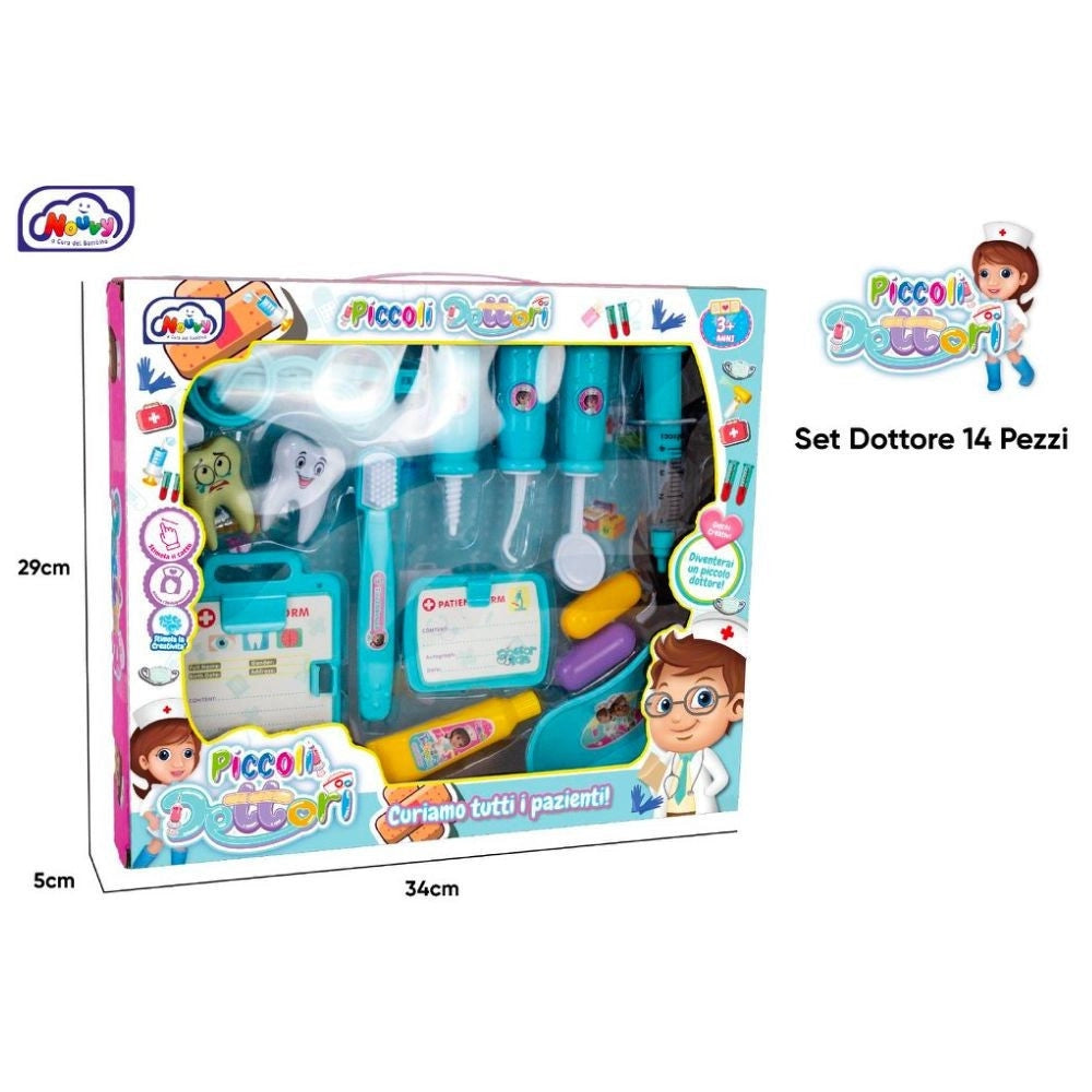 Trade Shop - Set Piccoli Dottori Dentista Scatola Composta Da 14 Pezzi Giocattolo Per Bambini -