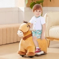 Cavallo Cavalcabile Elettrico 6V per Bambini da 18-36 Mesi con Ruote in PU e Musica, Marrone