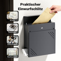 Cassetta della posta antracite V63 in acciaio 37 x 11 x 37 cm, cassetta delle lettere da parete con portagiornali e chiave