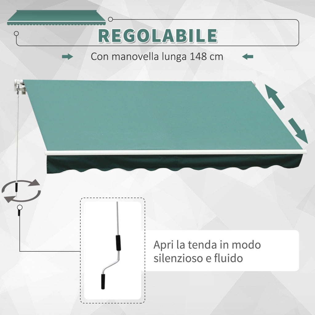 Easycomfort Tenda da Sole per Esterno Avvolgibile a Manovella in Metallo e Alluminio, 4x2.5m, Verde Scuro