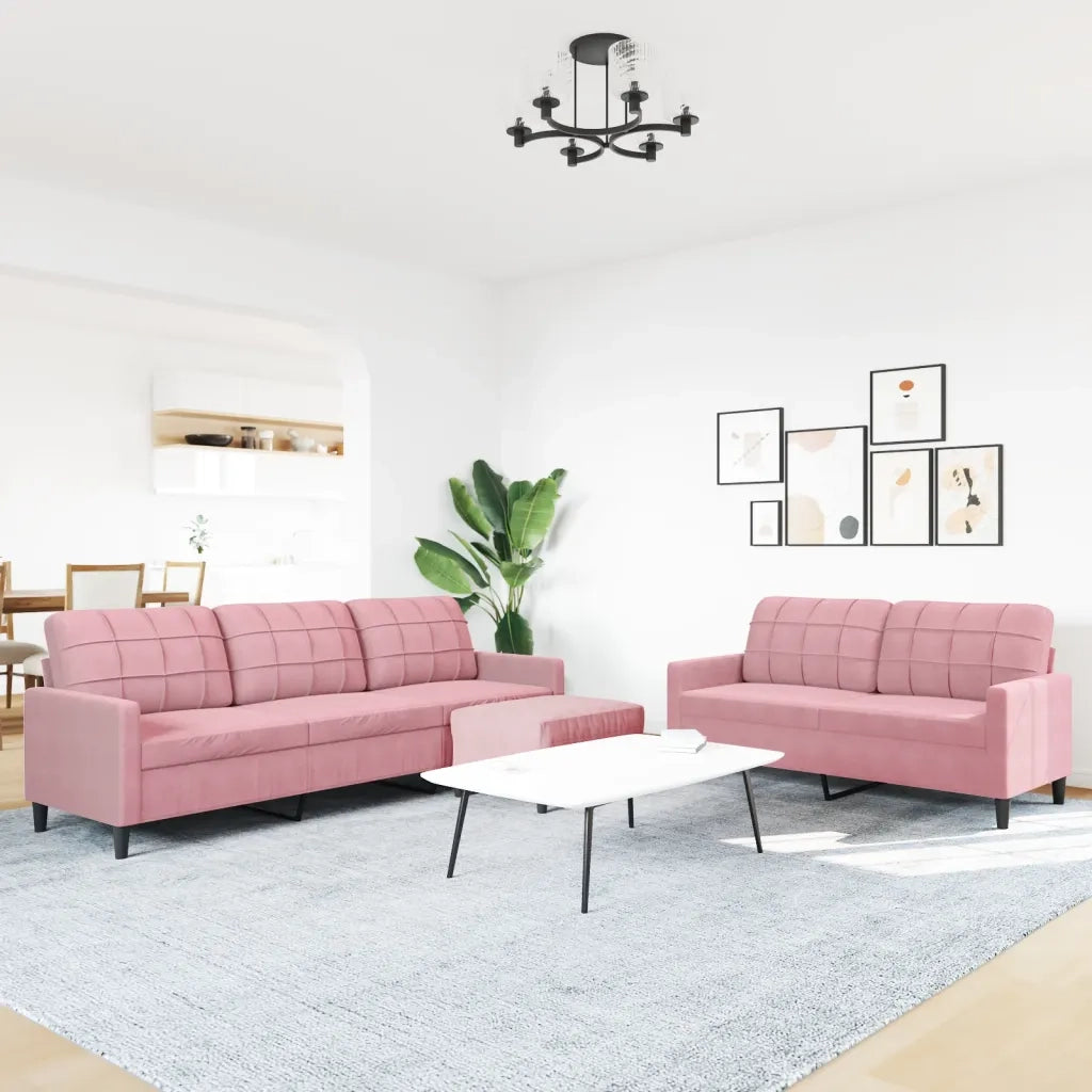 Set di Divani 3 pz con Cuscini rosa in Velluto