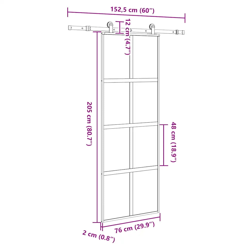 Porta Scorrevole Ferramenta 76x205 cm Vetro Temperato Alluminio 3333019