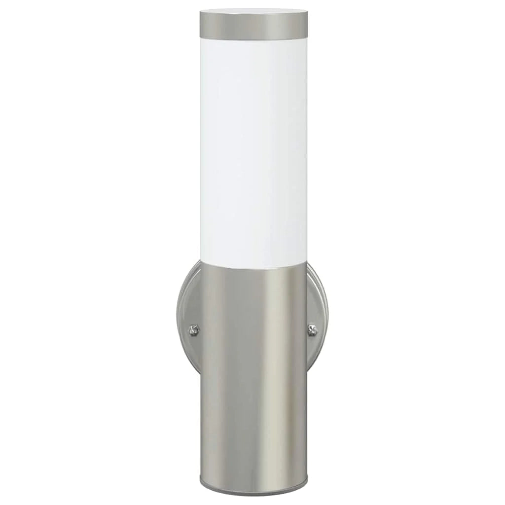 Set di 2 moderne lampade da parete cilindriche per esterni 15 x 7,5 x 33 cm in acciaio inox argento 02_0056500