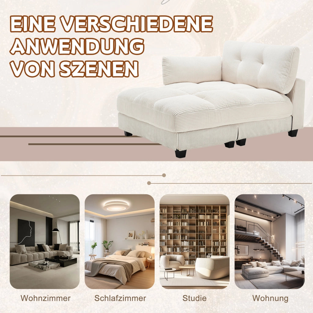 POLTRONA Lounge 140x112x81 cm in corduroy beige con portabicchieri e porta USB