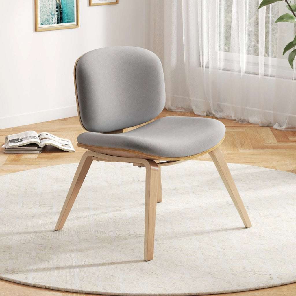 Sedia laterale imbottita con schienale curvo e sedile imbottito per cucina, Sedia moderna senza braccioli salvaspazio Grigio chiaro-Sedie e poltrone