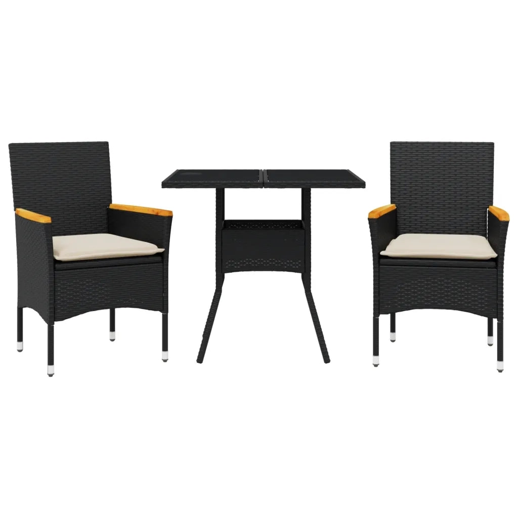 Set da Pranzo da Giardino 3 pz con Cuscini Polyrattan e Vetro