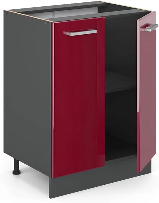 Mobiletto base cucina R-Line, Rosso lucido, 60 cm senza piano di lavoro, per la libera combinazione all'interno di sistemi cucina modulari