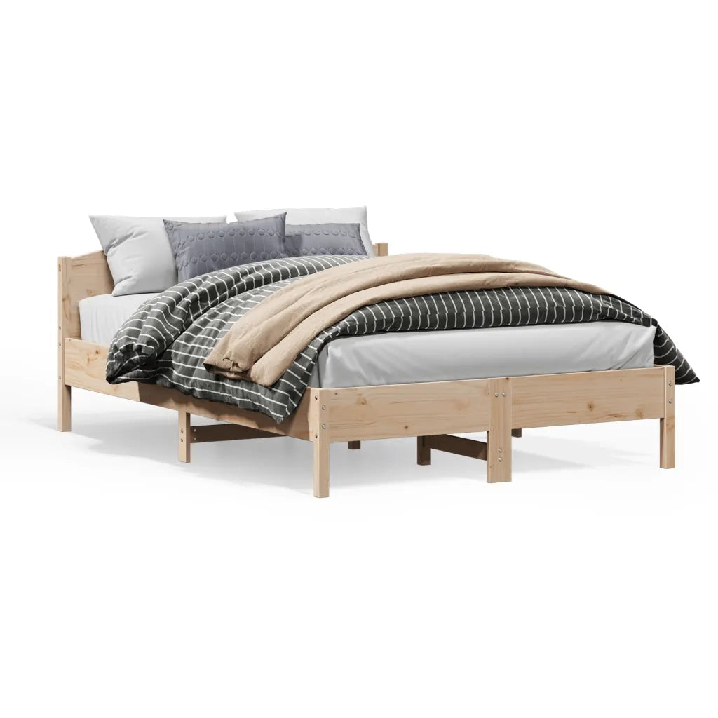 Letto matrimoniale | Letto per adulti | Giroletto senza Materasso 150x200 cm in Legno Massello di Pino