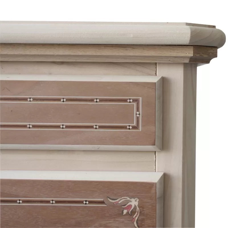 cassettiera classica 5 cassetti intarsi legno grezzo 90x45x84 (267) - Mobili 2G