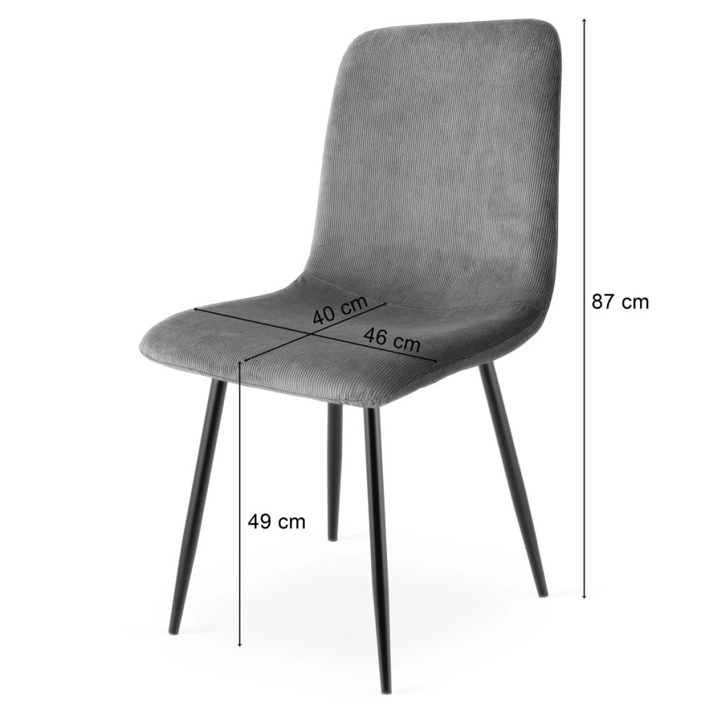 Set di 4 Sedie Rift in Velluto a Coste Grigio con Gambe Nere