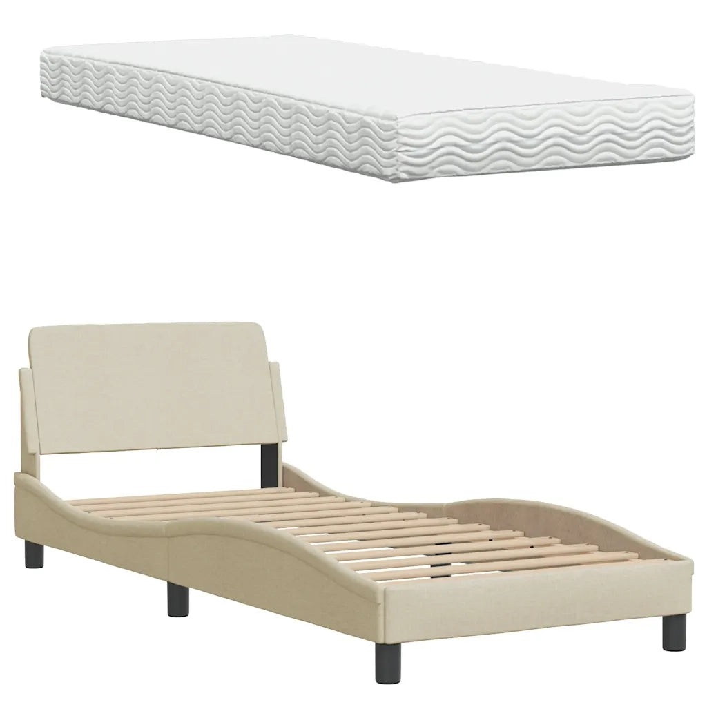 Letto con Materasso-Struttura Letto con Materasso Hanko Crema 90x190 cm in Tessuto