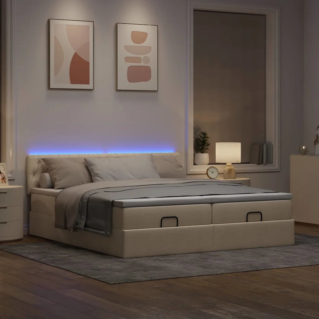 Struttura Letto Pouf con Materassi Crema 200x200 cm in Tessuto 3312876