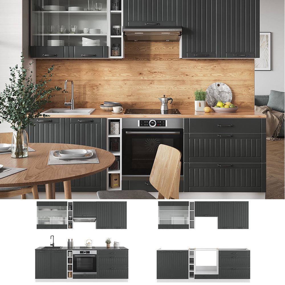 Cucina componibile Fame-Line Antracite rustico/Bianco 235 cm senza piano di lavoro Vicco