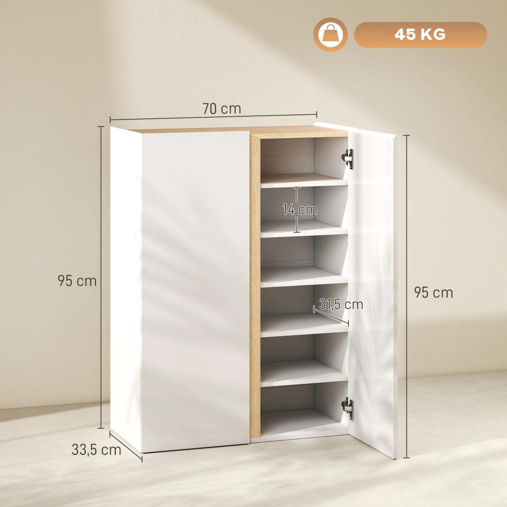 Scarpiera con ante a scorrimento e sistema soft close ¨C Minimal ¨C Legno, bianco, 80x30x100 cm
