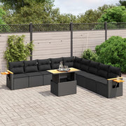 Set Divani da Giardino 11 pz con Cuscini in Polyrattan Nero 3273701