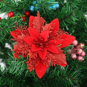 Decorazioni natalizie a forma di fiore di poinsettia, 10 pezzi, con clip in plastica, dimensioni circa 14 cm.