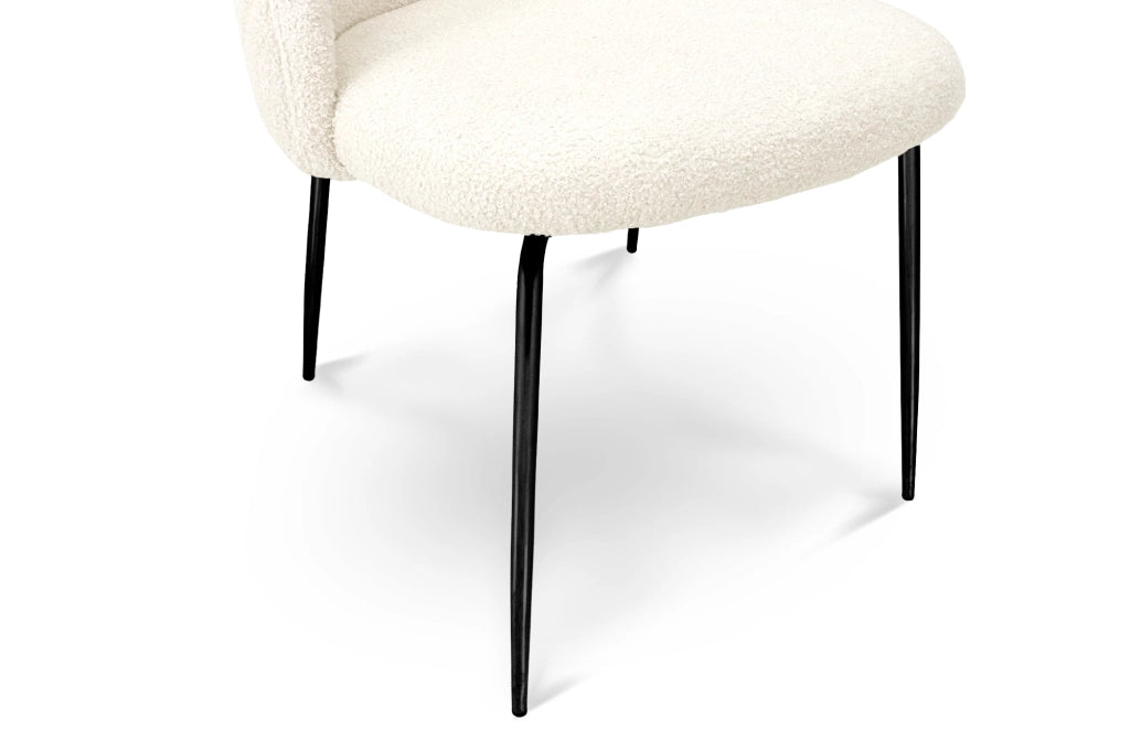 Set di 2 sedie da pranzo imbottite in tessuto bouclé avorio piede nero – Nicole - SD11NIPN-B
