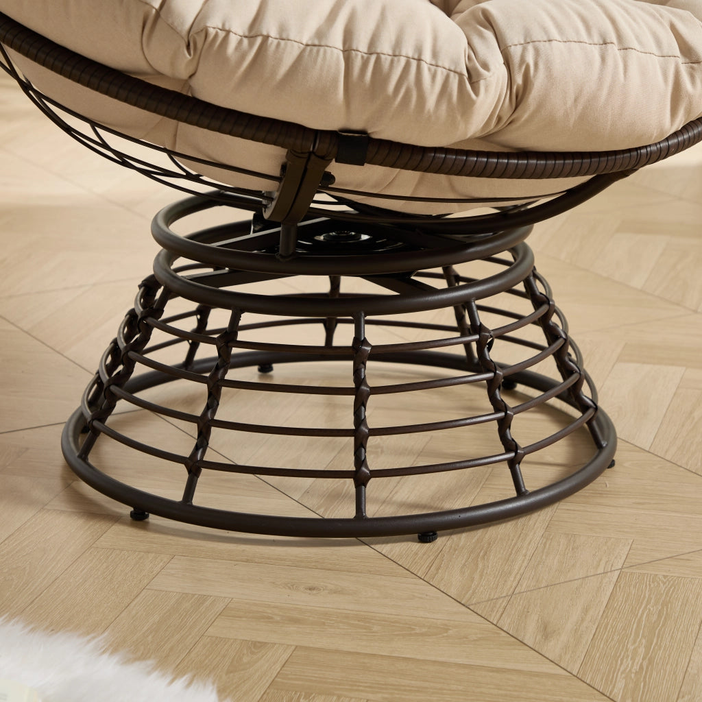 Poltrona Papasan Girevole ¨C MINIMAL ¨C Rattan, Cuscino Beige, Marrone