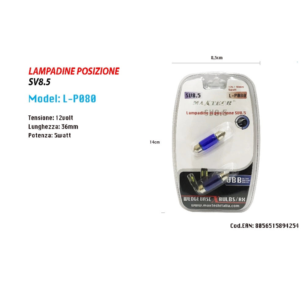 Trade Shop - Lampadine Di Posizione Sv8.5 12v 36mm 5w Maxtech L-p080 Lampadine Ultra Luminose -