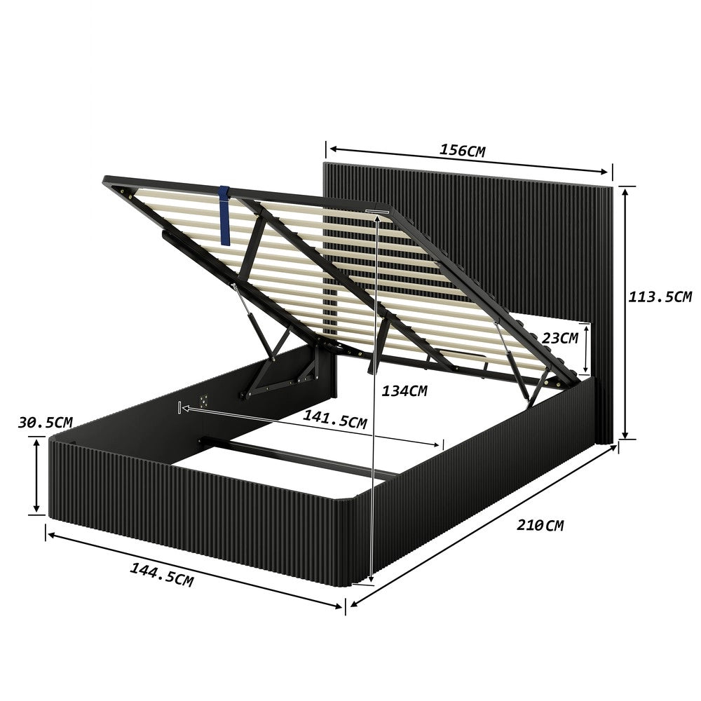 Letto contenitore matrimoniale con doghe in legno massello e sistema idraulico ¨C MINIMAL ¨C 140x200 cm, Nero