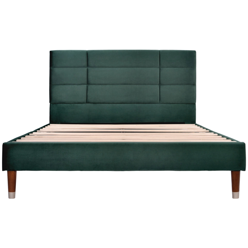 Letto imbottito in velluto verde scuro con doghe, 140x200 cm