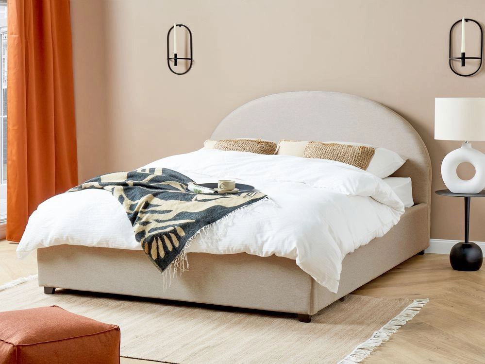 Letto matrimoniale contenitore minimalista beige chiaro 160 x 200 cm stile retrò minimalista