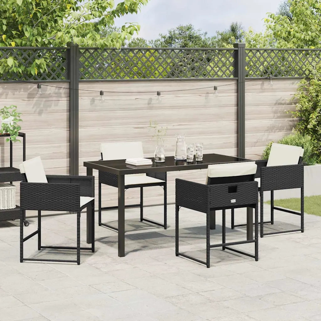 Set da Pranzo per Giardino 5 pcs Nero polyrattan