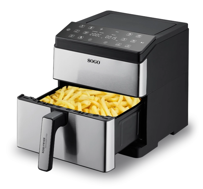 Friggitrice ad aria 6 litri con display digitale, 1700W, 12 programmi preimpostati, cottura senza olio - SOGO
