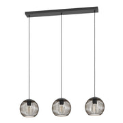 Lampadario Contemporaneo Almanzora Lineare Acciaio Nero 3 Luci E27 Ip20