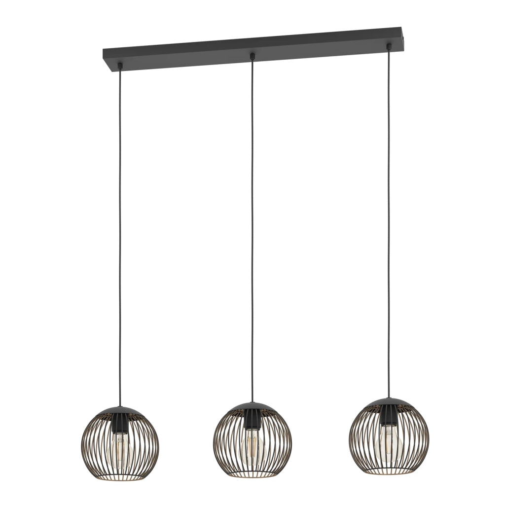 Lampadario Contemporaneo Almanzora Lineare Acciaio Nero 3 Luci E27 Ip20