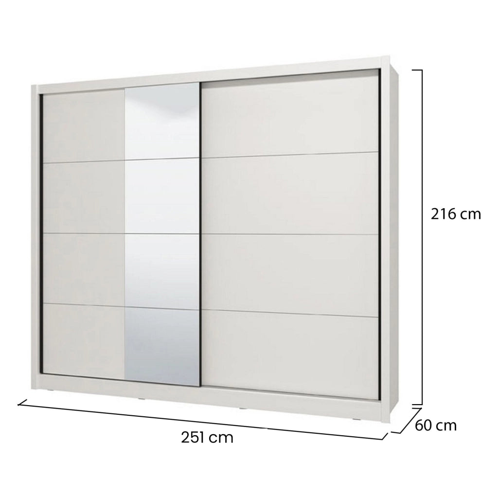 Armadio Camera da Letto Pedavena, Guardaroba Grande Appendiabiti, 251x215.5h cm Bianco Opaco