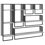 Set Mensole Parete con Aste 6pz-Ripiani-Scaffale Grigio Sonoma Legno Multistrato