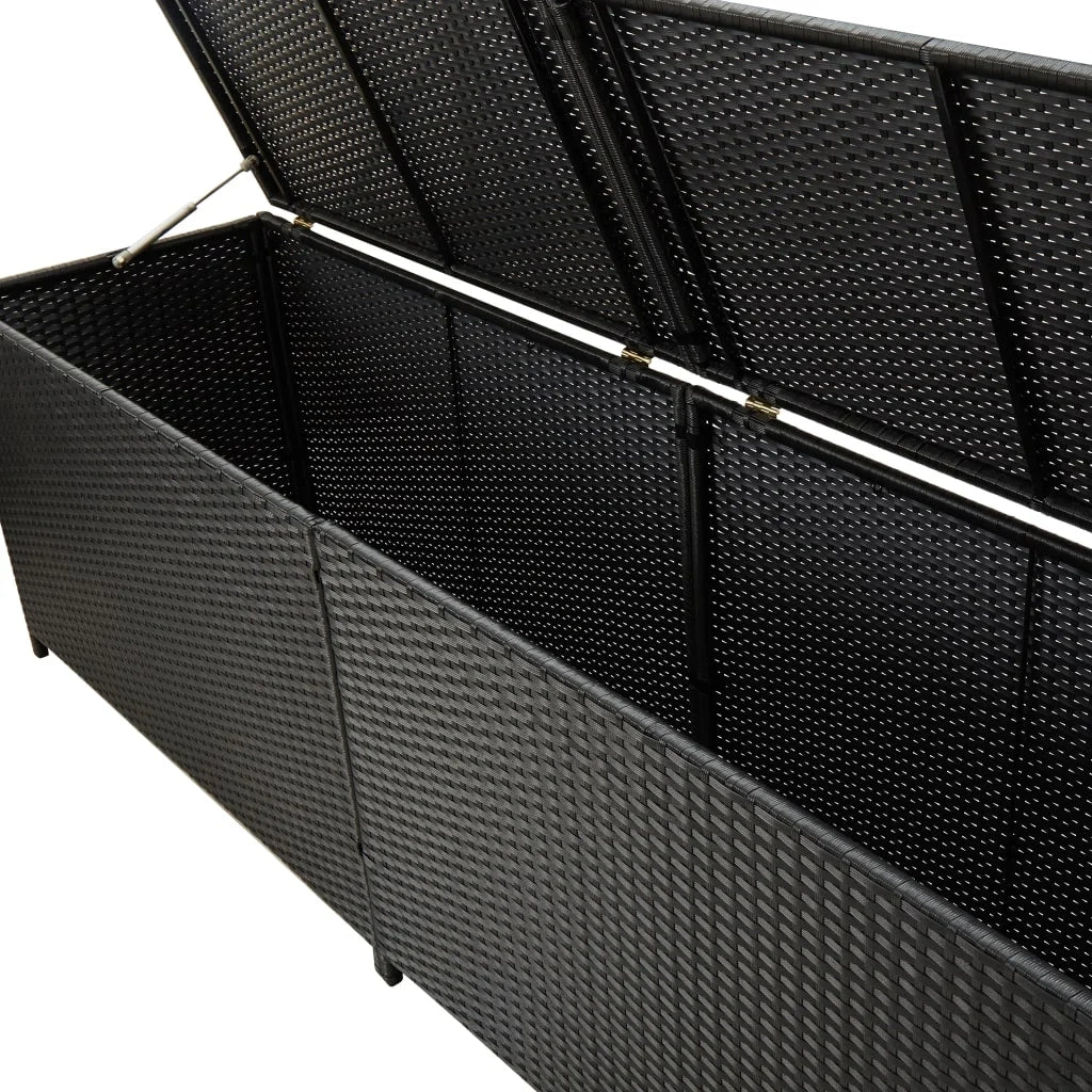 Cassapanca portaoggetti per mobili da giardino in resina intrecciata 200 x 50 x 60 cm nero 02_0013124