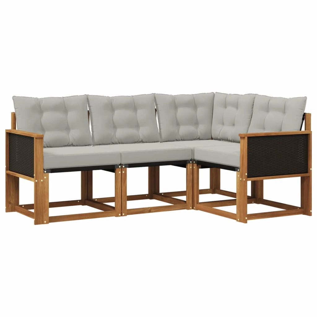Set di divani da esterno 4 pcs Naturale e Grigio Chiaro