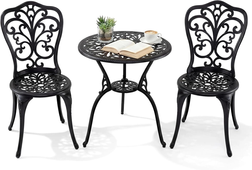 Set Tavolino e Sedie in Alluminio 3 Pezzi, Set Bistro da Esterno con Foro per Ombrellone, Mobili da Giardino per Cortile Patio Terrazza (Modello 3)