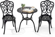 Set Tavolino e Sedie in Alluminio 3 Pezzi, Set Bistro da Esterno con Foro per Ombrellone, Mobili da Giardino per Cortile Patio Terrazza (Modello 3)