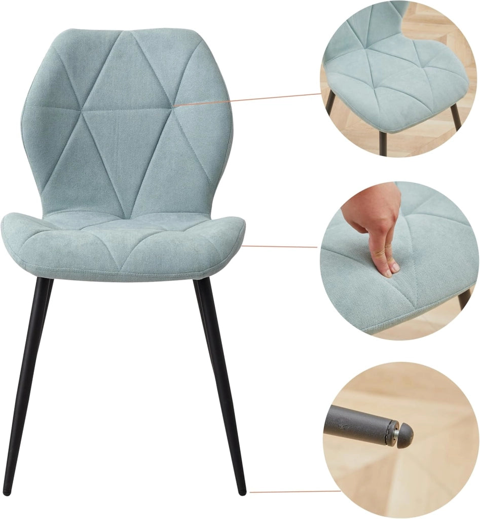GrandCA HOME Set Tavolo e Sedie da Pranzo, Tavolo da Pranzo Rotondo da 100 CM e 4 Sedie Moderne in Lino, per Sala da Pranzo, Cucina, Soggiorno (Marmo + Menta)