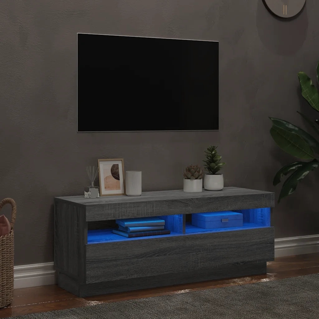 Mobile Porta TV con Luci LED-Credenza TV Grigio Sonoma 100x35x40 cm